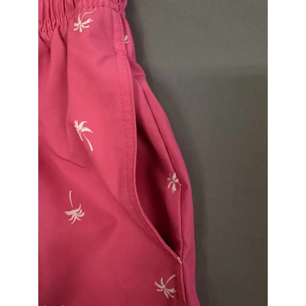 MENS OLD NAVY SWIM TRUNKS Shorts Pockets lined Pink with palm tress MED
